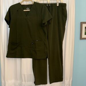 Beyond Scrubs Brand Olive Green Scrub Set